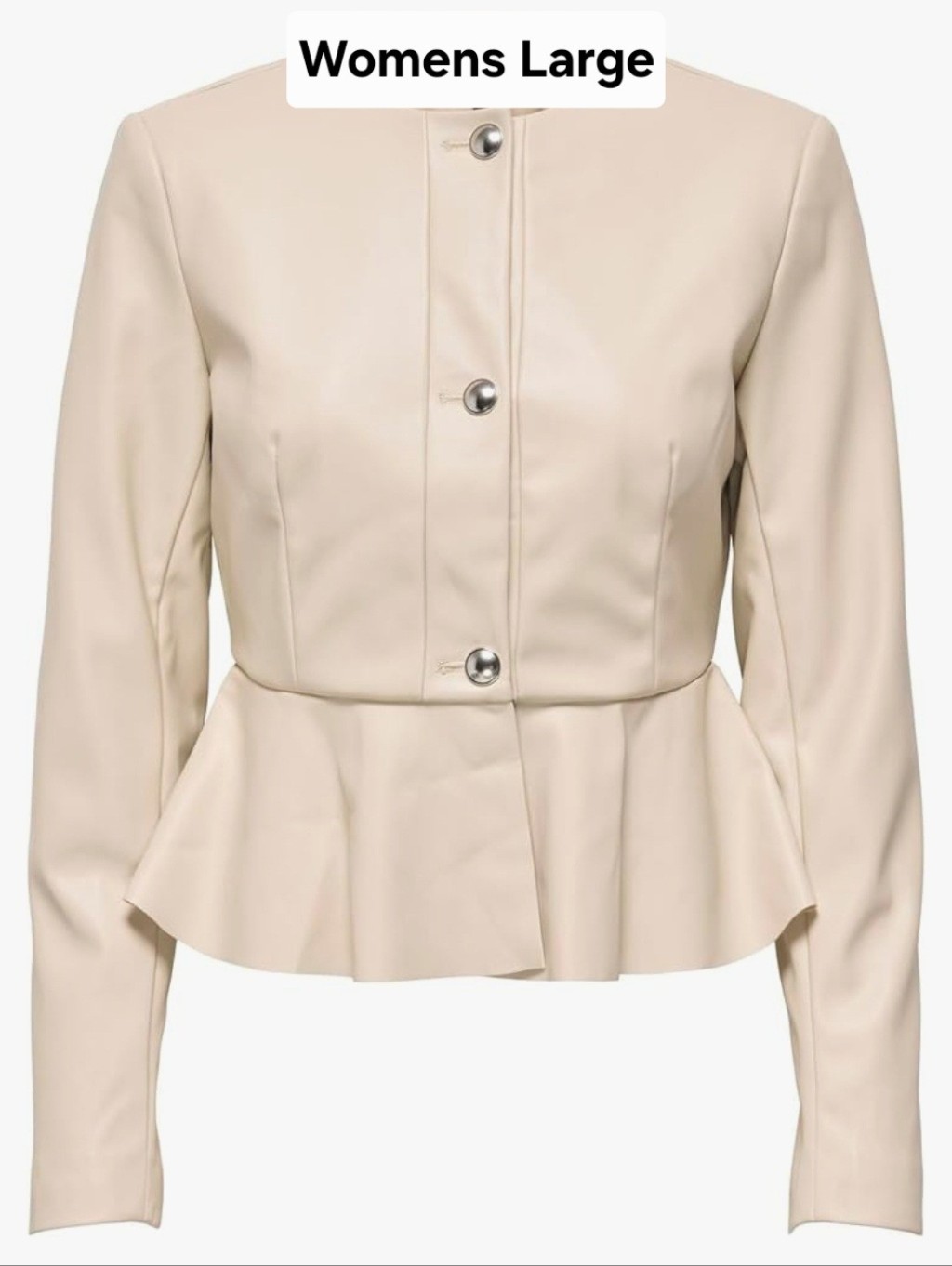 Baccini Faux Leather Peplum Cropped Jacket Cream Womens L Button Up Fem Chic